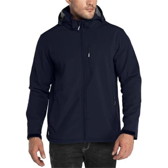 Men's Lightweight Softshell Jacket Fleece Lined Hooded Windbreaker Jacket